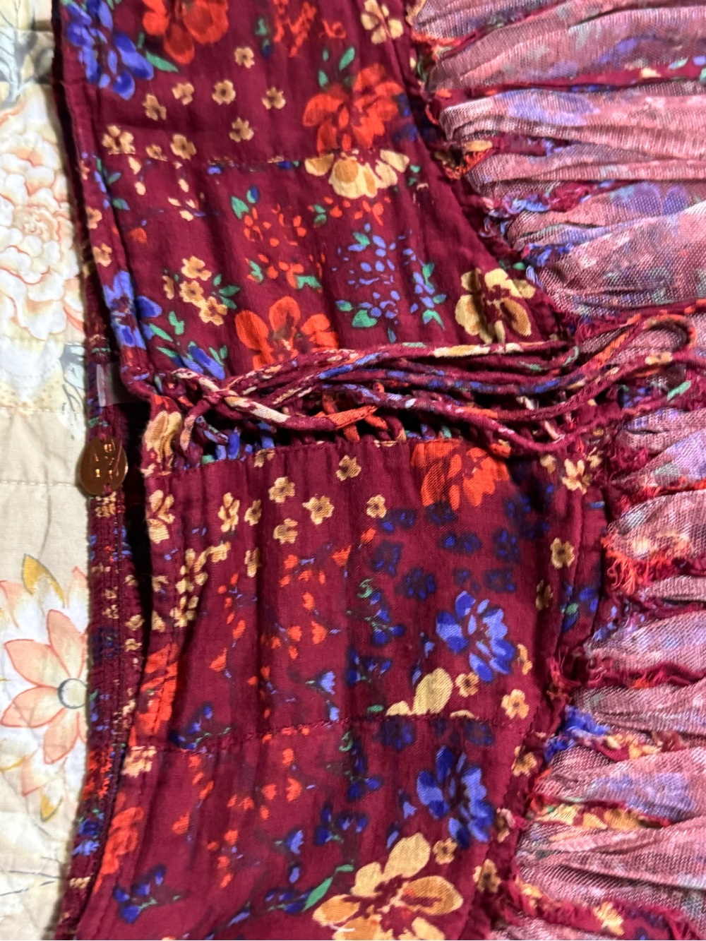 Free People Burgundy Floral Tiered skort.